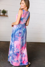 Load image into Gallery viewer, Pink &amp; Blue Tie Dye Fit and Flare Sleeveless Maxi Dress