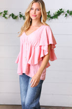 Load image into Gallery viewer, Soft Pink Swiss Dot Ruffle Woven Top