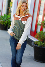 Load image into Gallery viewer, Face The Day Olive &amp; Brown Embossed Checkered Button Down Sweater Top