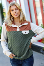 Load image into Gallery viewer, Face The Day Olive &amp; Brown Embossed Checkered Button Down Sweater Top