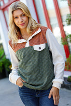 Load image into Gallery viewer, Face The Day Olive &amp; Brown Embossed Checkered Button Down Sweater Top