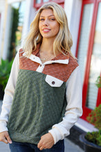 Load image into Gallery viewer, Face The Day Olive &amp; Brown Embossed Checkered Button Down Sweater Top