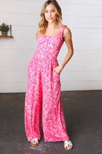 Load image into Gallery viewer, Fuchsia Boho Batik Print Button Sleeveless Jumpsuit