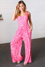 Load image into Gallery viewer, Fuchsia Boho Batik Print Button Sleeveless Jumpsuit
