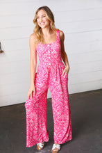 Load image into Gallery viewer, Fuchsia Boho Batik Print Button Sleeveless Jumpsuit