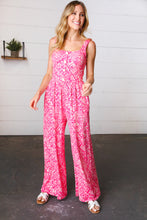 Load image into Gallery viewer, Fuchsia Boho Batik Print Button Sleeveless Jumpsuit