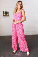 Load image into Gallery viewer, Fuchsia Boho Batik Print Button Sleeveless Jumpsuit