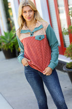 Load image into Gallery viewer, Face The Day Rust Embossed Checkered Button-Down Sweater Top