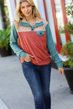Load image into Gallery viewer, Face The Day Rust Embossed Checkered Button-Down Sweater Top