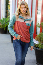 Load image into Gallery viewer, Face The Day Rust Embossed Checkered Button-Down Sweater Top