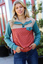 Load image into Gallery viewer, Face The Day Rust Embossed Checkered Button-Down Sweater Top