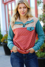 Load image into Gallery viewer, Face The Day Rust Embossed Checkered Button-Down Sweater Top
