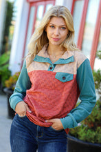 Load image into Gallery viewer, Face The Day Rust Embossed Checkered Button-Down Sweater Top