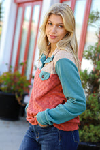 Load image into Gallery viewer, Face The Day Rust Embossed Checkered Button-Down Sweater Top