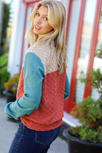 Load image into Gallery viewer, Face The Day Rust Embossed Checkered Button-Down Sweater Top