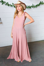 Load image into Gallery viewer, Dusty Rose Rib Knit Tie Shoulder Pocketed Jumpsuit