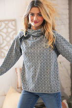 Load image into Gallery viewer, Grey Turtleneck Textured Jacquard Sweater Top