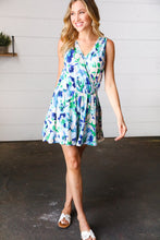 Load image into Gallery viewer, Green &amp; Blue Floral Sleeveless Surplice Romper
