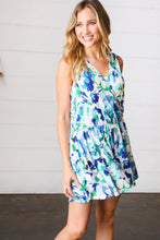 Load image into Gallery viewer, Green &amp; Blue Floral Sleeveless Surplice Romper