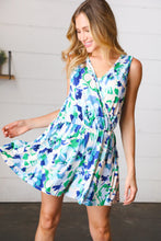 Load image into Gallery viewer, Green &amp; Blue Floral Sleeveless Surplice Romper