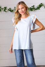 Load image into Gallery viewer, Chambray Embroidered Flutter Sleeve Top
