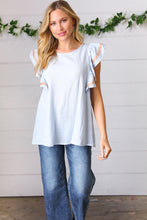 Load image into Gallery viewer, Chambray Embroidered Flutter Sleeve Top
