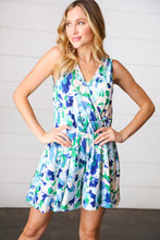 Load image into Gallery viewer, Green &amp; Blue Floral Sleeveless Surplice Romper