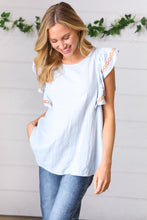 Load image into Gallery viewer, Chambray Embroidered Flutter Sleeve Top