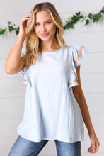 Load image into Gallery viewer, Chambray Embroidered Flutter Sleeve Top