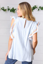 Load image into Gallery viewer, Chambray Embroidered Flutter Sleeve Top