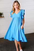 Load image into Gallery viewer, Sky Blue Babydoll Ruffle V Neck Crepe Dress