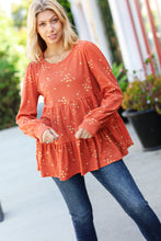 Load image into Gallery viewer, Hello Beautiful Rust Ditzy Floral Thermal Tiered Babydoll Top