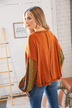 Load image into Gallery viewer, Rust Floral Stripe Bubble Sleeve Hacci Top