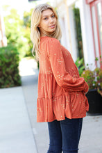 Load image into Gallery viewer, Hello Beautiful Rust Ditzy Floral Thermal Tiered Babydoll Top