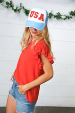 Load image into Gallery viewer, Sky Blue USA Snap Back Mesh Trucker Cap