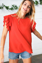 Load image into Gallery viewer, Red Smocked Ruffle Frill Sleeve Top