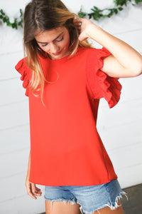 Red Smocked Ruffle Frill Sleeve Top