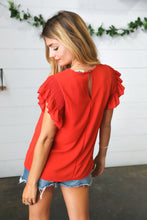 Load image into Gallery viewer, Red Smocked Ruffle Frill Sleeve Top