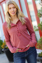 Load image into Gallery viewer, Going My Way Rust Contrast Stitch Henley Top