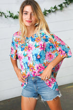 Load image into Gallery viewer, Pink &amp; Blue Floral Print Woven Top