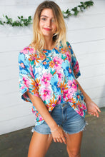 Load image into Gallery viewer, Pink &amp; Blue Floral Print Woven Top