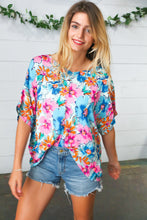 Load image into Gallery viewer, Pink &amp; Blue Floral Print Woven Top