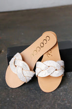 Load image into Gallery viewer, Taupe Braided Rhinestone Vegan Leather Slide Sandals
