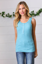 Load image into Gallery viewer, Ice Blue Cotton Rib Henley Button Down Tank Top