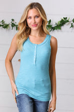 Load image into Gallery viewer, Ice Blue Cotton Rib Henley Button Down Tank Top