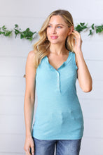 Load image into Gallery viewer, Ice Blue Cotton Rib Henley Button Down Tank Top