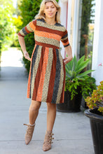 Load image into Gallery viewer, Love You Truly Taupe &amp; Black Leopard Stripe Fit &amp; Flare Dress