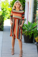 Load image into Gallery viewer, Love You Truly Taupe &amp; Black Leopard Stripe Fit &amp; Flare Dress