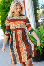Load image into Gallery viewer, Love You Truly Taupe &amp; Black Leopard Stripe Fit &amp; Flare Dress