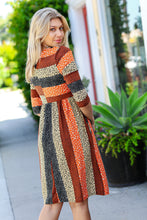 Load image into Gallery viewer, Love You Truly Taupe &amp; Black Leopard Stripe Fit &amp; Flare Dress